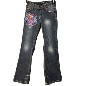 Ed Hardy Kids Y2K Vintage Retro Flare Denim Embellished Jeans‎ Girls 10 Punk